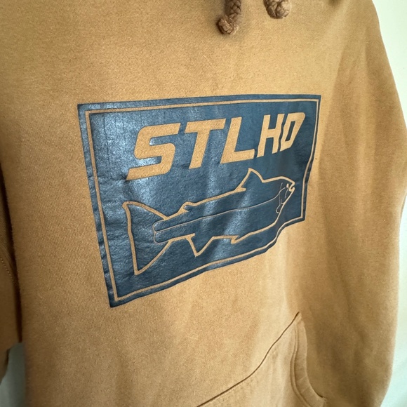 STLHD MEN'S YUBA RIVER SADDLE BROWN PREMIUM HOODIE SMALL - Picture 2 of 8